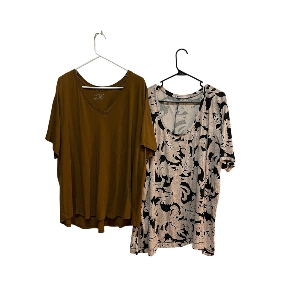 Plus Size 4X Top Lot of 2 Terra & Sky Brown Black Paisley Short Sleeve Shirts